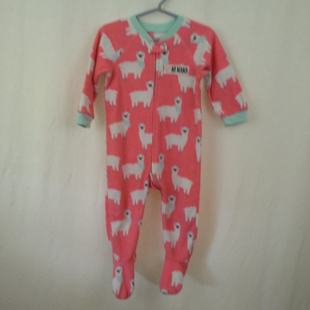 Childrens Place one-piece footed sleeper Size 18M 24M Llamas Orange green white